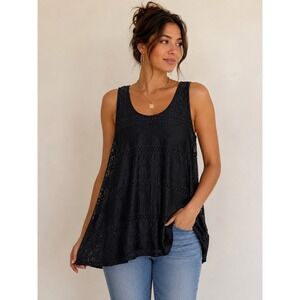 Covington Black Lace Tank Top Womens Size 1X Sleeveless Scoop Neck Lined
